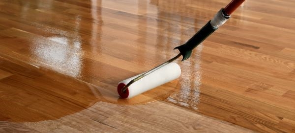 roller staining and finishing a hardwood floor