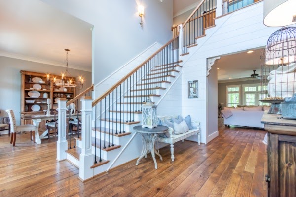 brown hardwood floors with distressed texture in southern home